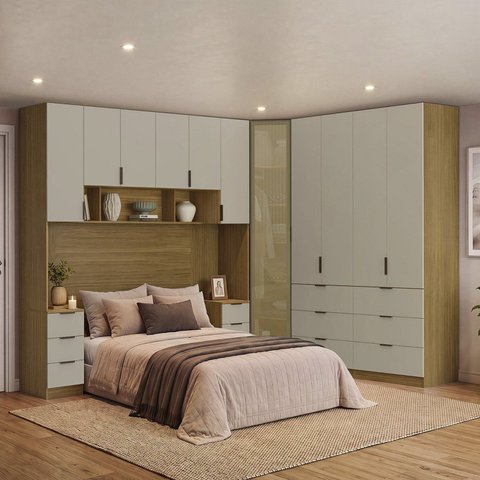 Quarto Modulado Queen 6 Peças Altezza Clean Freijó/Off White