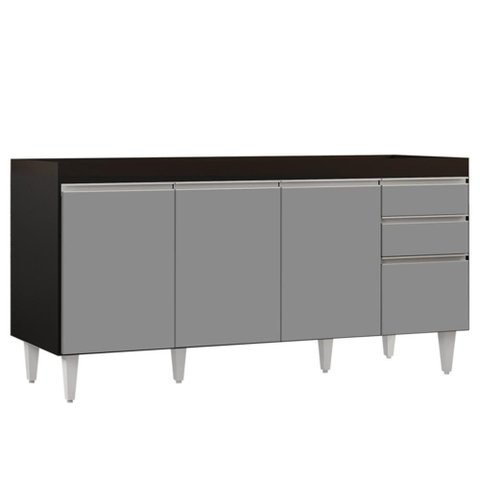 Balcão Gabinete 160cm sem Tampo 4 Portas 2 Gavetas Arkansas Preto/cinza - Lumil Móveis