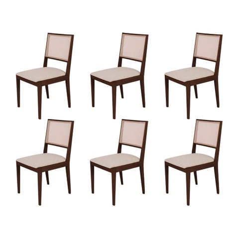 Conjunto com 6 Cadeiras de Jantar Estofada Suellen Castanho Linho Bege