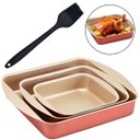 Ver imagem 1 de Jogo de Assadeiras Forma Quadrada 03 Peças Antiaderentes + Pincel de Silicone Preto