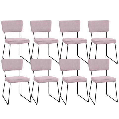 Kit 08 Cadeiras Decorativas Para Sala De Jantar Allana L02 Suede Rosê - Lyam Decor