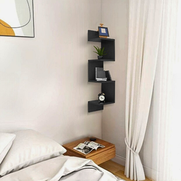 Prateleira Nicho de Canto Estante Moderna Porta Livros Decoração Enfeite Mdf Preta - 2