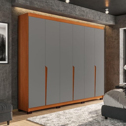 Roupeiro Casal Porto com 6 Portas 4 Gavetas 242x214cm Freijó/Cinza 240825