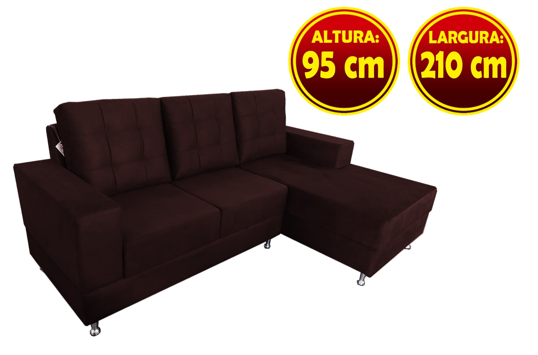 Sofá Rubi 2,10M x 1,55M + Chaise Marrom - 3