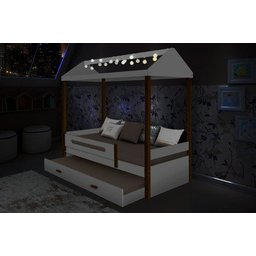 Cama Montessoriana com Auxiliar e Led Sara Branco / Mel - Branco - 2