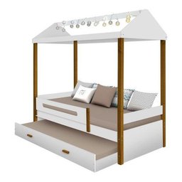 Cama Montessoriana com Auxiliar e Led Sara Branco / Mel - Branco - 3