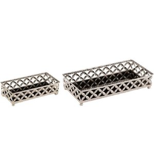 Kit Bandeja Prata Em Metal c/ Vidro preto 2 Pçs - Mart