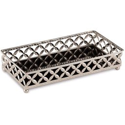 Kit Bandeja Prata Em Metal c/ Vidro preto 2 Pçs - Mart - 2