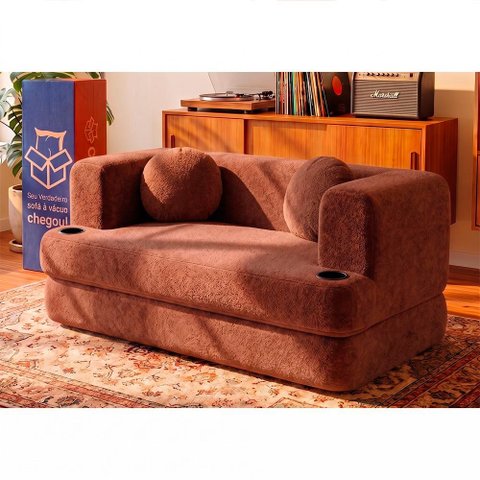 Sofá Cama Hali 1,88m Xpand Tech Tecido Bouclê Marrom Cama Inbox