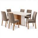 Ver imagem 2 de Conjunto Sala de Jantar 6 Lugares Quadrada Tampo MDF Mesa Astrid com Cadeiras Apogeu Bege Amêndoa Clean/Off White/Bege