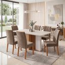 Ver imagem 1 de Conjunto Sala de Jantar 6 Lugares Quadrada Tampo MDF Mesa Astrid com Cadeiras Apogeu Bege Amêndoa Clean/Off White/Bege