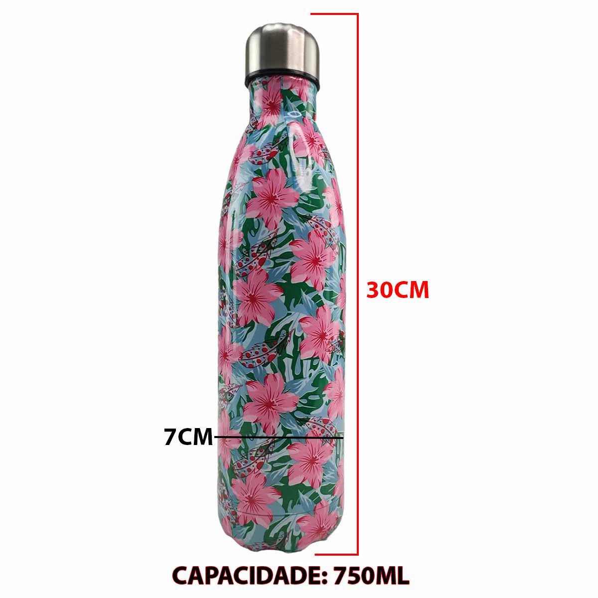 Garrafa Termica Estampa Flores 750 Ml Inox Resistente Squeeze Floral Treino Academia Estudos Trabalh - 2