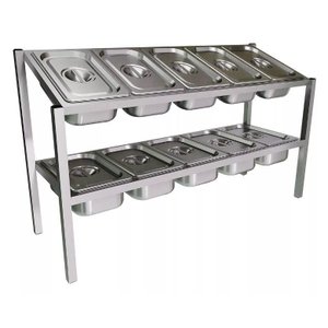 Condimentadora Dupla Inox com 10 Cubas e Tampas - Ideal para Pizzarias e Lanchonetes