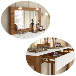 Penteadeira Camarim Gala 1 Gaveta e Soquetes para Lâmpadas Cinamomo Mel/branco - 3