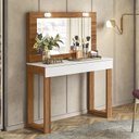 Ver imagem 2 de Penteadeira Camarim Gala 1 Gaveta e Soquetes para Lâmpadas Cinamomo Mel/branco