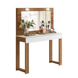 Penteadeira Camarim Gala 1 Gaveta e Soquetes para Lâmpadas Cinamomo Mel/branco - 1