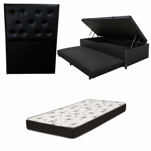 Cama Box Baú Solteiro com Auxiliar (Bicama) + Colchão Solteiro Espuma D20 12cm | Kit Completo com Ca