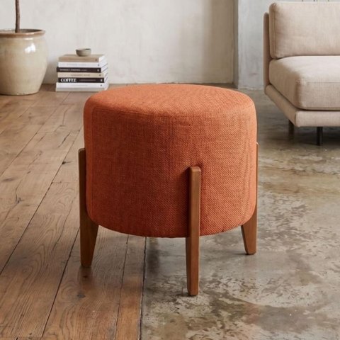 Puff Redondo Estofado com Pés de Madeira Maciça 50cm Multimóveis Crhop-PUF005 Terracota