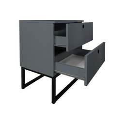 Kit 2 Mesas de Cabeceira Slim 2 Gavetas Cinza Base Metálica Preta - Belliv Decor - 4
