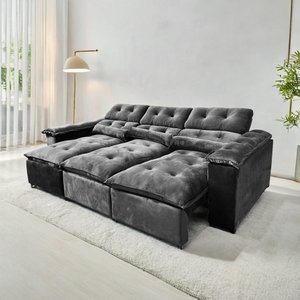 Sofá Retrátil e Reclinável 2,75m em Tecido Veludo C/ Pillow Nos Braços - Montagem Inclusa:cinza