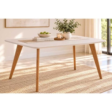 Mesa Cozinha Acerola Madeira c/Vidro 130cm Madeira/Off Cimol