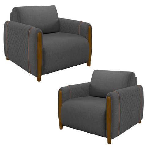 Kit 2 Poltronas Decorativas para Sala de Estar 98cm Amaranto M22 Linho Cinza Escuro - Mpozenato