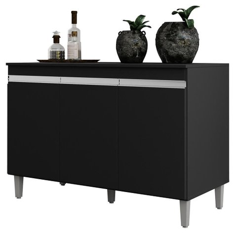 Balcão Pia Manu 120cm Preto com Tampo Mdp - Ajl Móveis