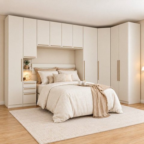 Quarto Modulado Completo Casal 6 Peças 10 Portas 3 Gavetas Predileto Bege/Areia HP