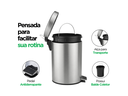 Ver imagem 4 de Lixeira Inox 20L com Pedal e Cesto Interno para Cozinha e Área Comum