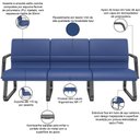 Ver imagem 3 de Cadeira Longarina 3 Lugares Recepção com Braço Pés Preto Lev P03 Vinil Azul - Lyam Decor