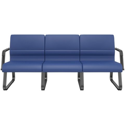 Cadeira Longarina 3 Lugares Recepção com Braço Pés Preto Lev P03 Vinil Azul - Lyam Decor