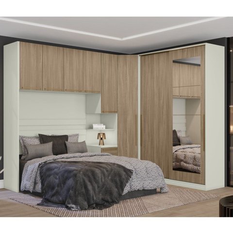 Quarto Modulado Completo Casal 6 Peças 8 Portas 6 Gavetas Predileto Marrom/Areia HP/Jequitibá