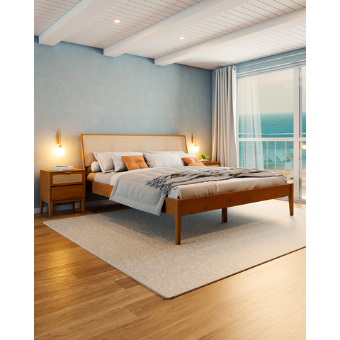 Cama de Casal Madeira Maciça Viena Marrom/Mel