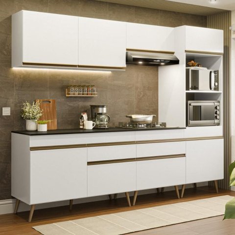 Armário Cozinha Modulada Completa 252cm Florença Multimóveis MP2443 Branco