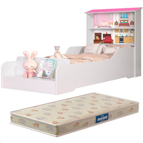 Cama Casa Infantil Princesa com Prateleiras e Colchão
