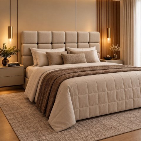 Cabeceira Cama Box Queen 158cm Estofada Bouclé Boss:Bege