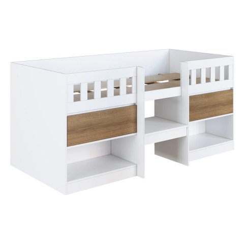 Cama de Solteiro Alta com 2 Portas para Colchão 188x78cm Multimóveis Cr40150 Branco/mel