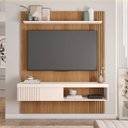 Ver imagem 2 de Painel Selina Ripado 150cm para Tv até 55 com Porta de Correr e Prateleira Mdp Freijo/offwhite G11 -