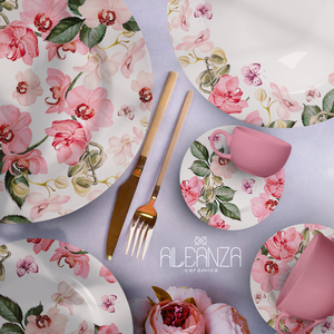 Jogo de Sobremesa Encanto Flor Alleanza com 6 Pratos 1º Linha