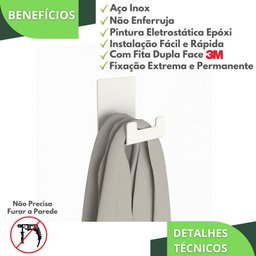 Gancho de Parede Com Adesivo Toalha Cabide Banheiro Branco ELG - 3