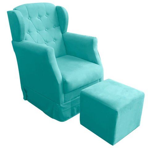 Poltrona Amamentação Balanço Manu com Puff Suede Azul Tifany Twdecora