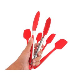 Jogo de Espátulas Pegador Silicone Não Risca Panela Vermelho - 4