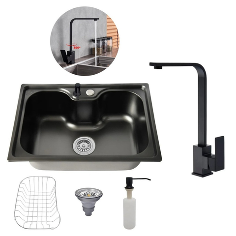 Kit Cuba Cozinha Gourmet Aço Inox 60x42 e Torneira Slim Preto Brinovar