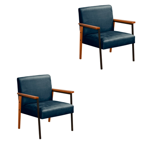 Kit 2 Poltronas Decorativas Trindade Estilo Industrial em Veludo Azul