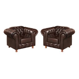 Conjunto Sofá 4 Lugares E 2 Poltronas Luis Xv Capitonê Chesterfield - Couríssimo Marrom Café - 4