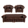 Conjunto Sofá 4 Lugares E 2 Poltronas Luis Xv Capitonê Chesterfield - Couríssimo Marrom Café - 1