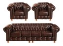Ver imagem 1 de Conjunto Sofá 4 Lugares E 2 Poltronas Luis Xv Capitonê Chesterfield - Couríssimo Marrom Café