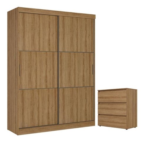 Guarda Roupa Casal Comfort 2 Portas Almendra Acetinado e Cômoda Gaveteiro Condessa Almendra - Thb