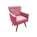 Ver imagem 3 de Kit Namoradeira + 1 Poltrona Decorativa Aurora Suede Rosa Pés Madeira Ms Decor