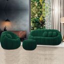 Ver imagem 1 de Sofá 2 Lugares com Puff e Poltrona Orgânica Fixa Cloud Bouclê Verde E03 - D’Rossi